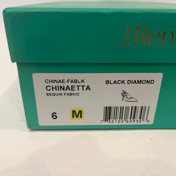 J.Renee Chinaetta Black Diamond Sequin Fabric Slingback Heels Size 6 Dressy - Picture 8 of 9